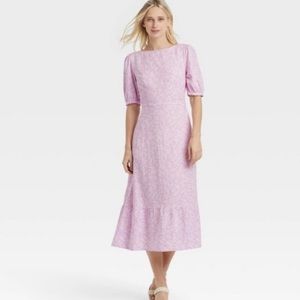 Womens bishop elbow sleeve - tie back dress - who what wear - L - purple floral